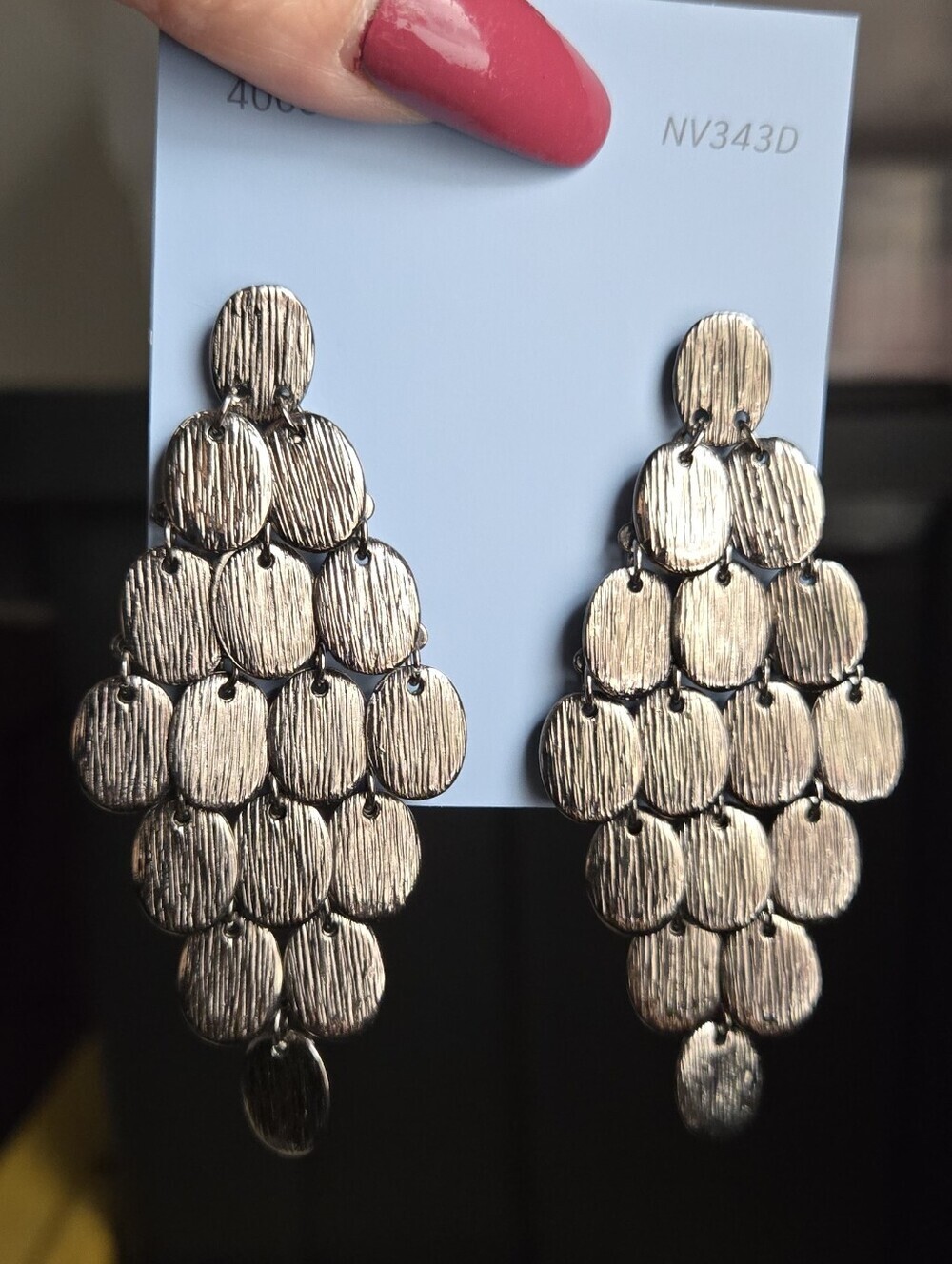 Vintage Black Textured Disc Drop Earrings - Picture 14 of 16